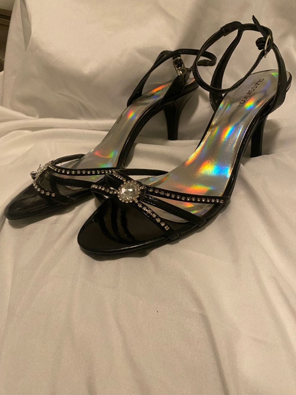 Classified Black Patent Rhinestone Dress Heels